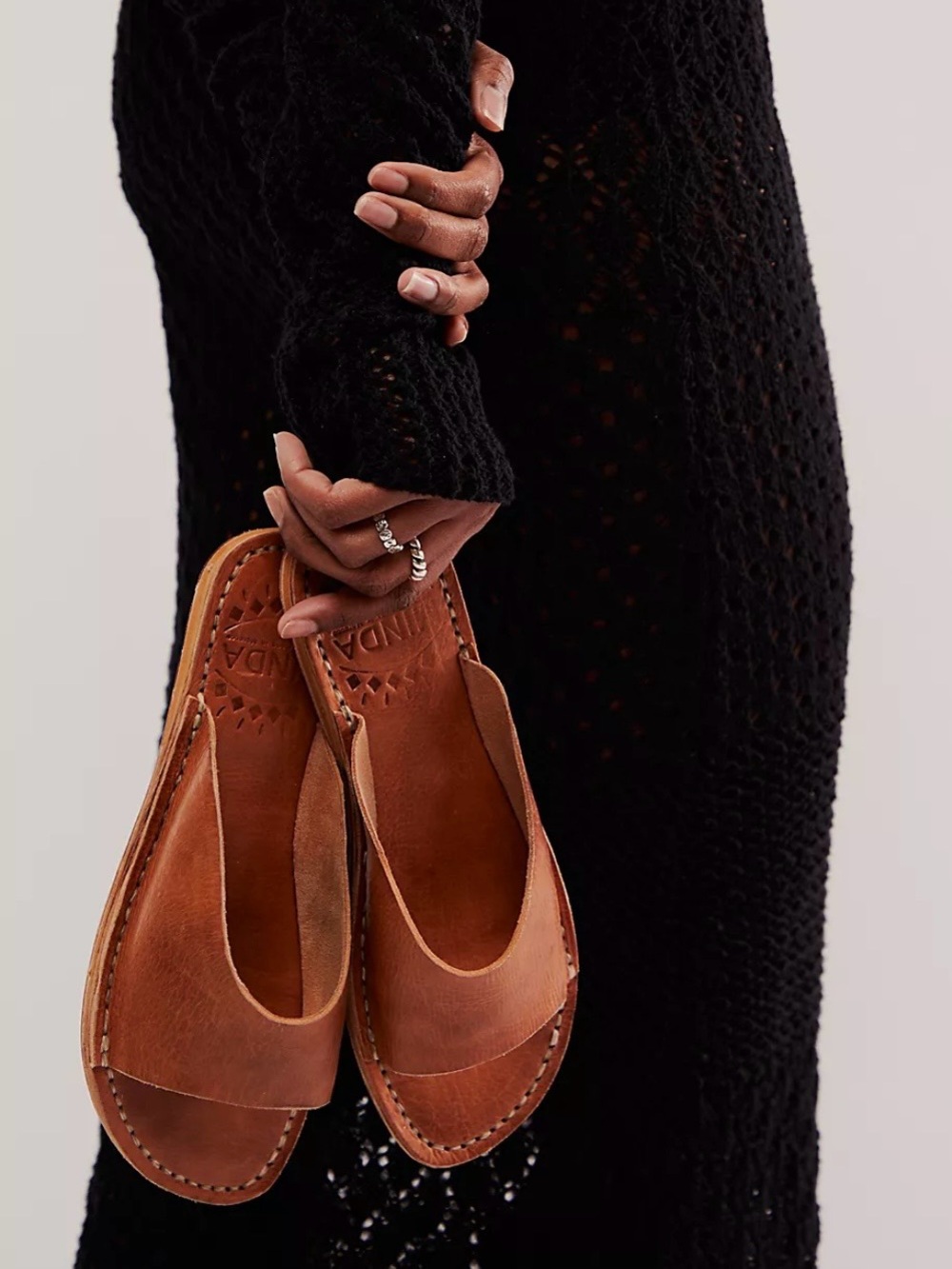 Minda Living Moroccan Brown Leather Celeste Slide Sandals - Picture 2 of 11